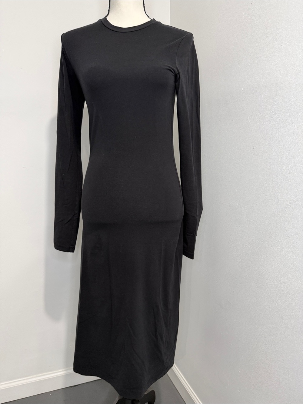 Classic Dark Navy Long-Sleeve Midi T Shirt Dress